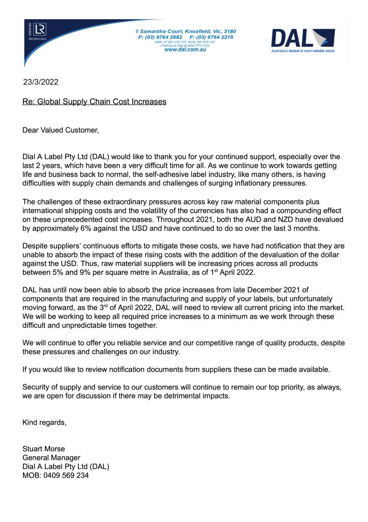 Global Supply Chain Cost Increases