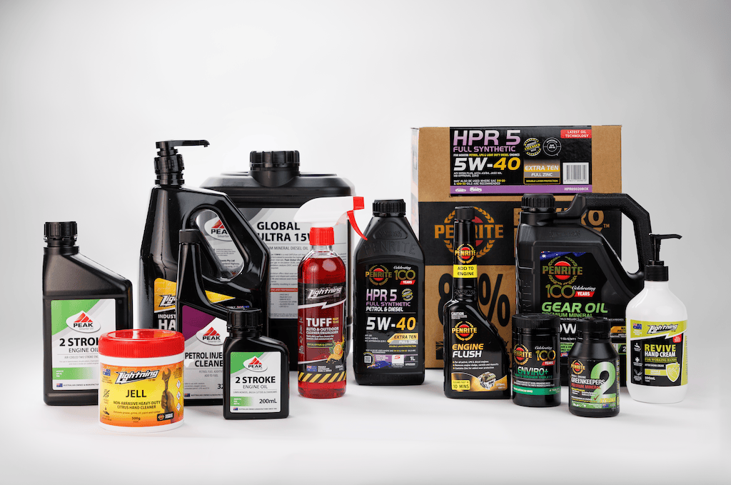 An array of Penrite products against a white background